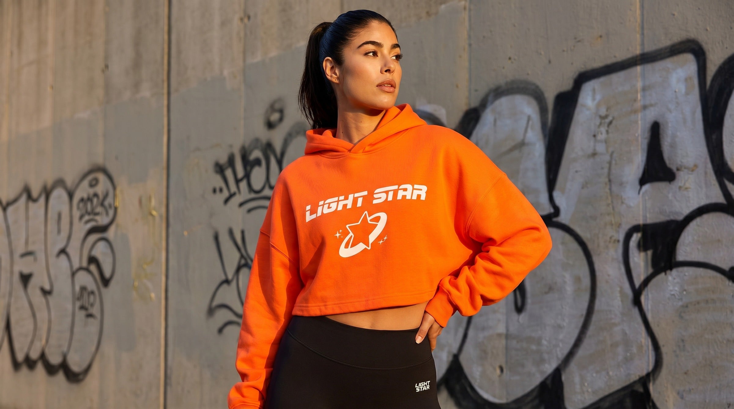 Aurora Cropped Hoodie lifestyle - Neon Orange