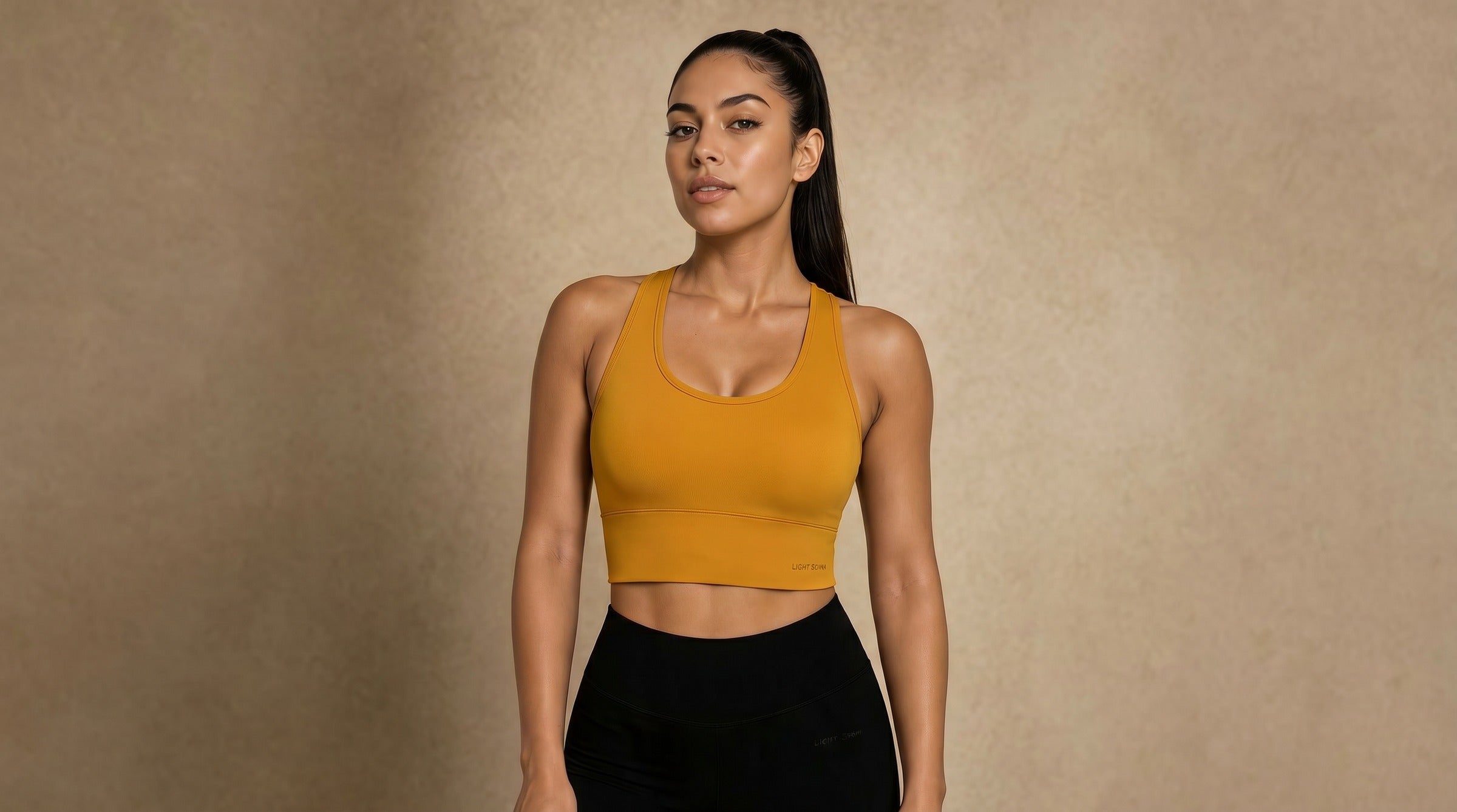 Aurora Longline Bra lifestyle - Amber Gold