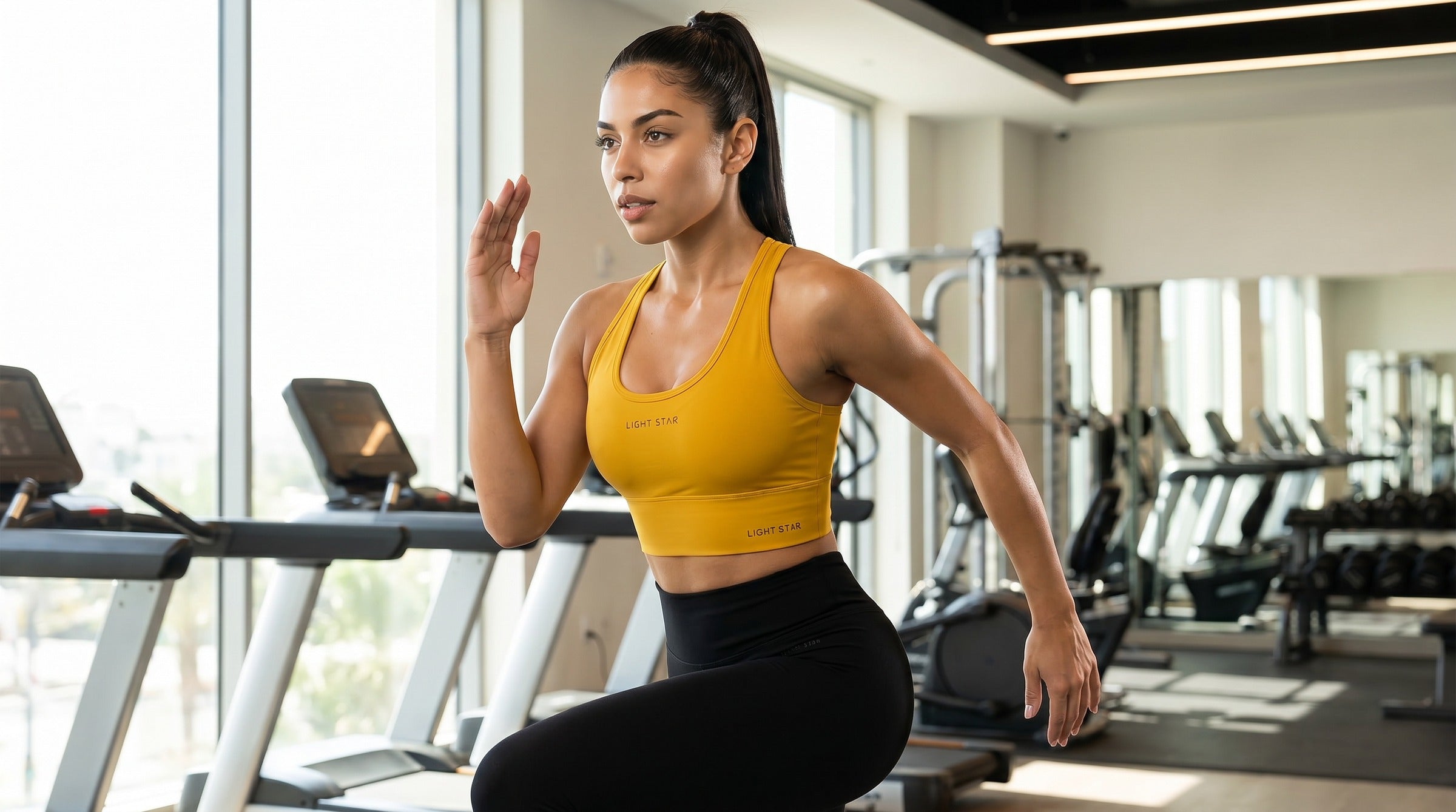 Aurora Longline Bra lifestyle - Mustard Yellow