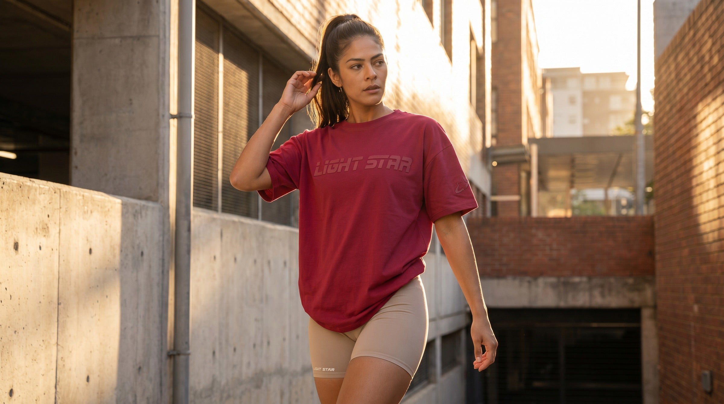 Cosmos Oversized Tee lifestyle - Ruby