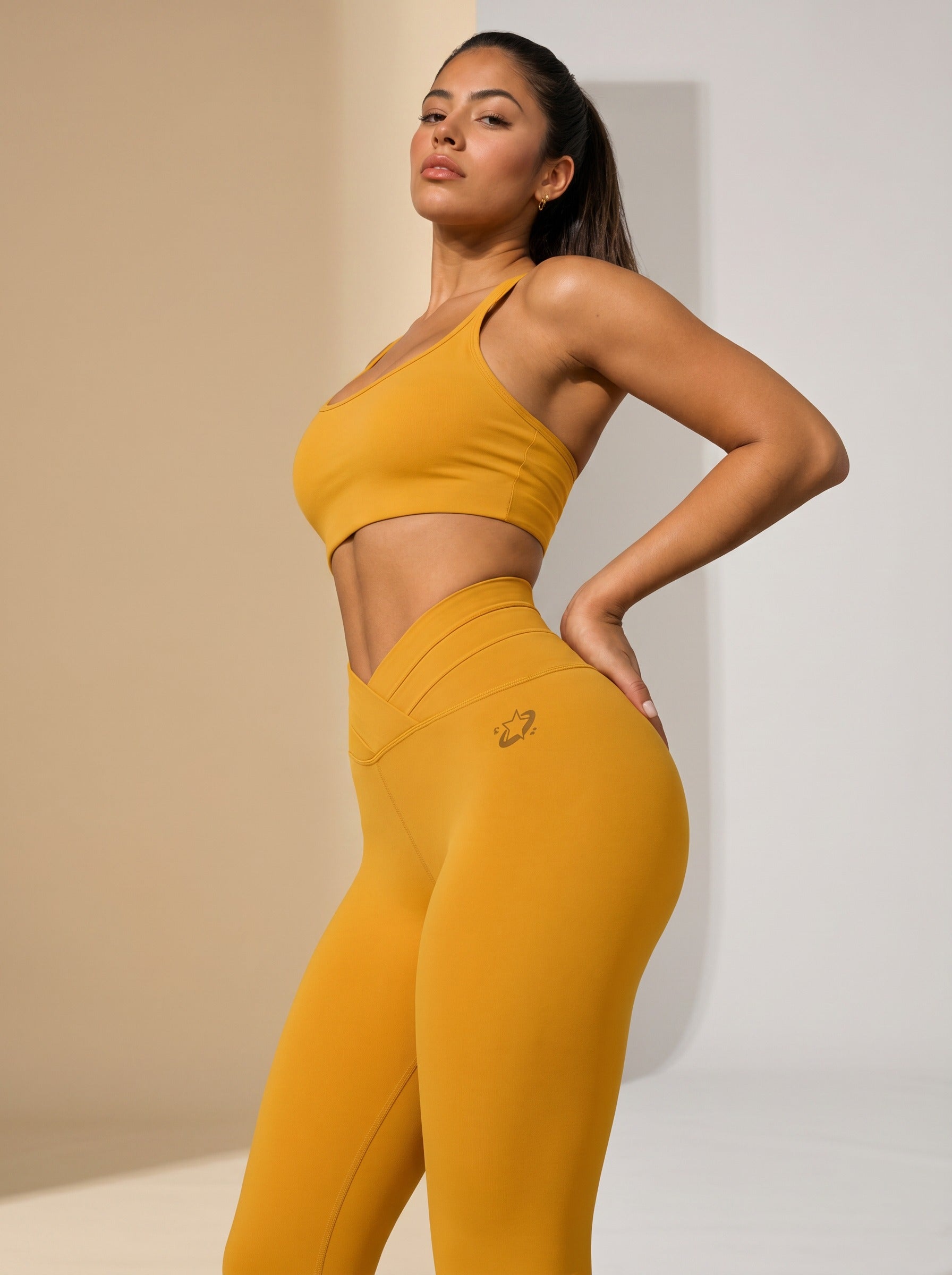 Eclipse Cross-Waist Leggings - Amber Gold
