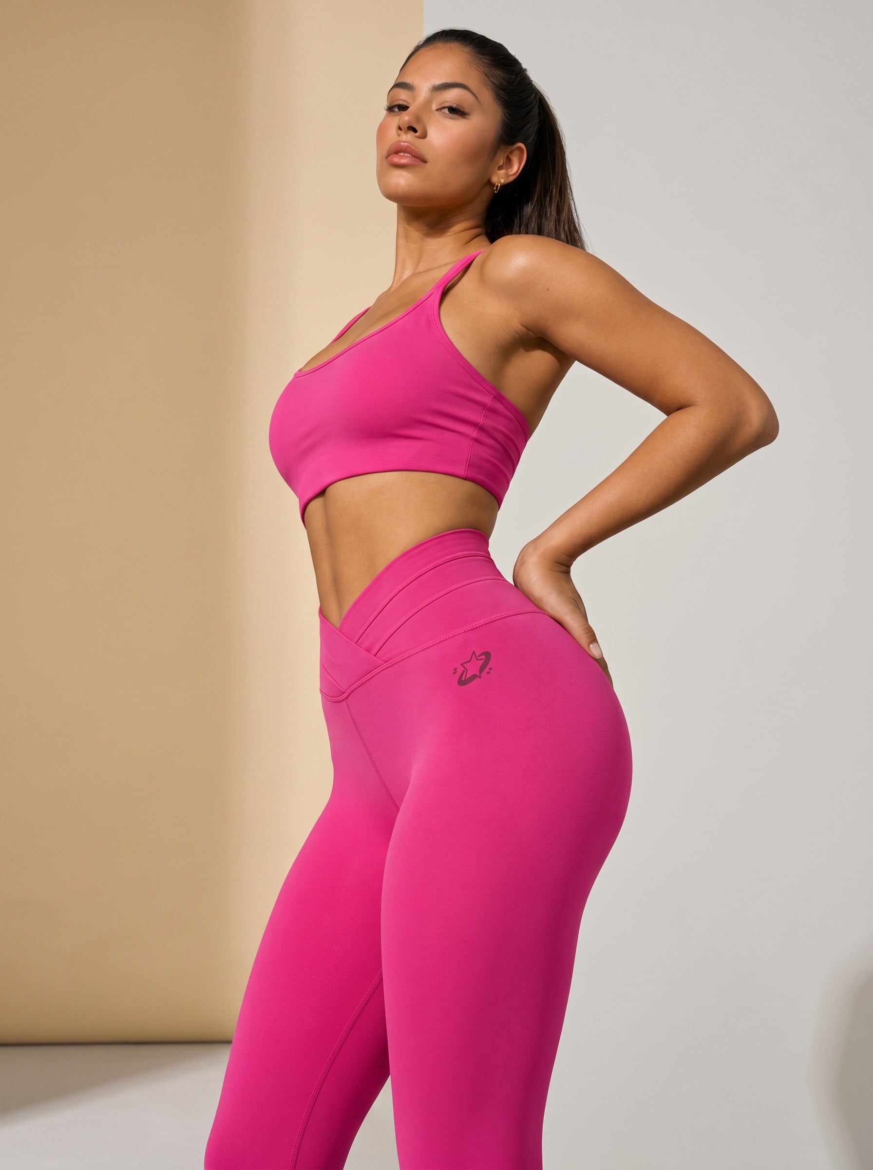 Eclipse Cross-Waist Leggings - Hot Pink