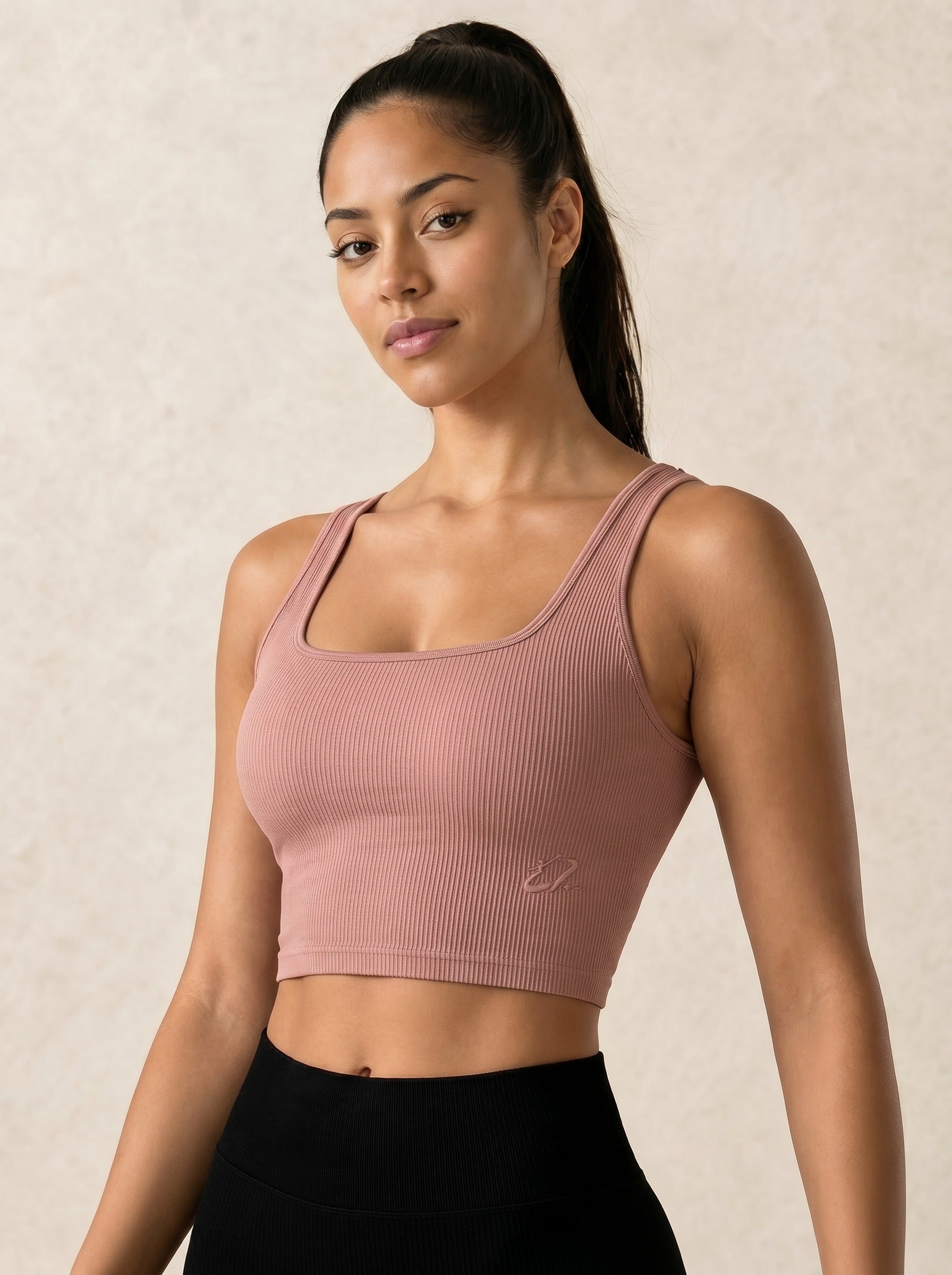 Glow Ribbed Crop - Dusty Pink