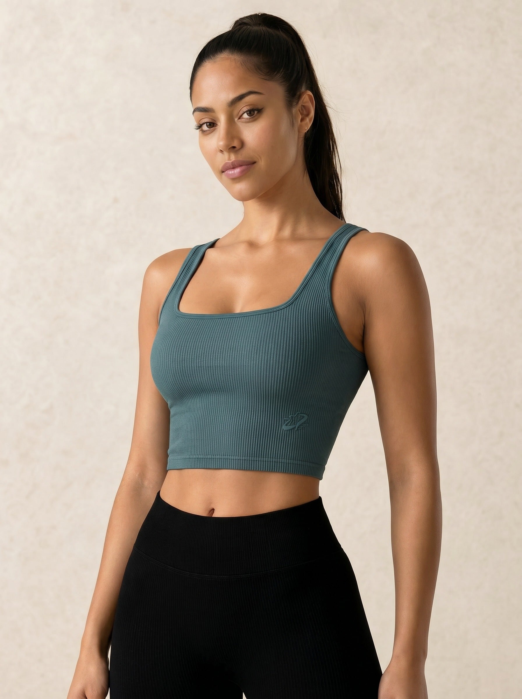 Glow Ribbed Crop - Muted Teal