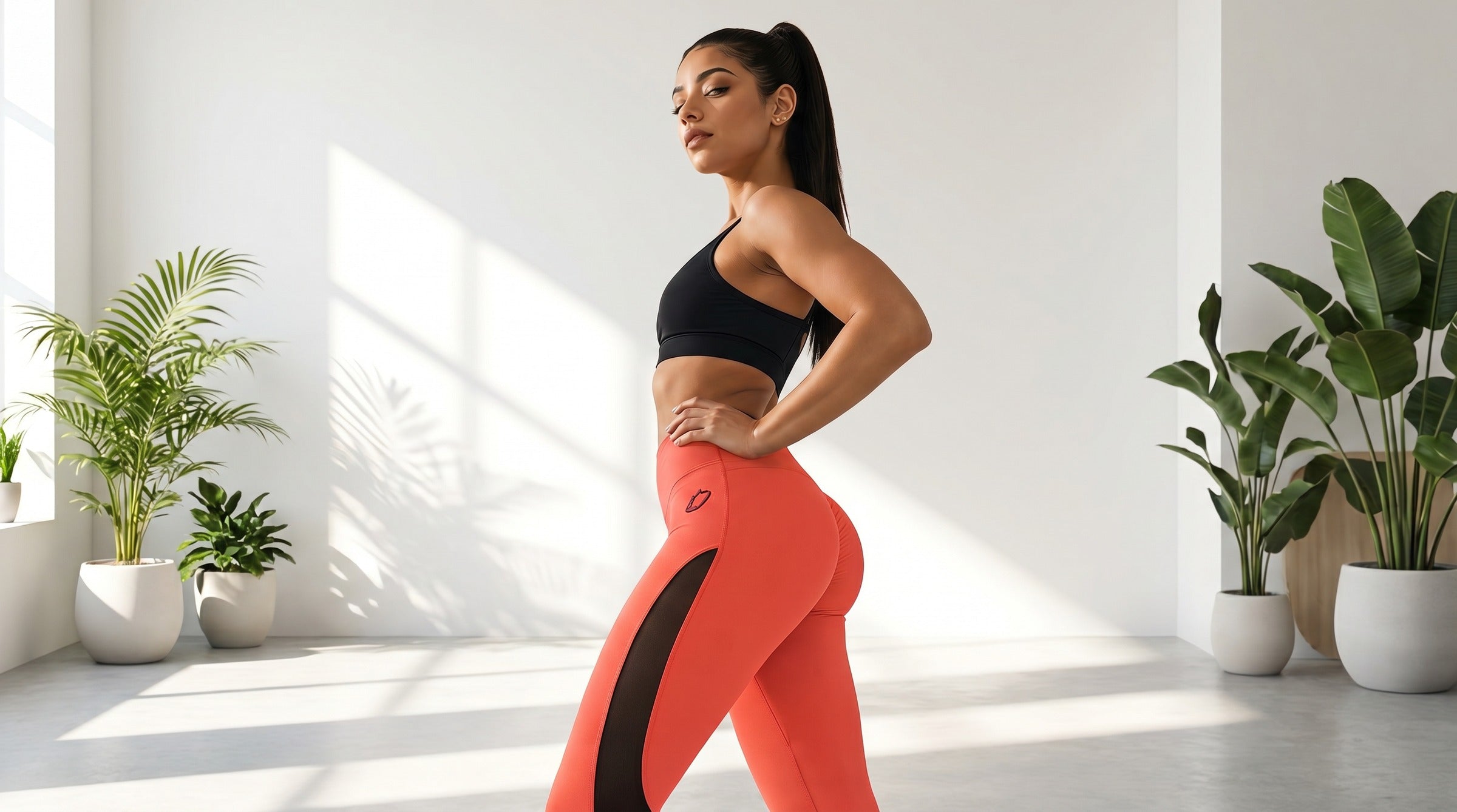 Nova Mesh Leggings lifestyle - Sunset Coral