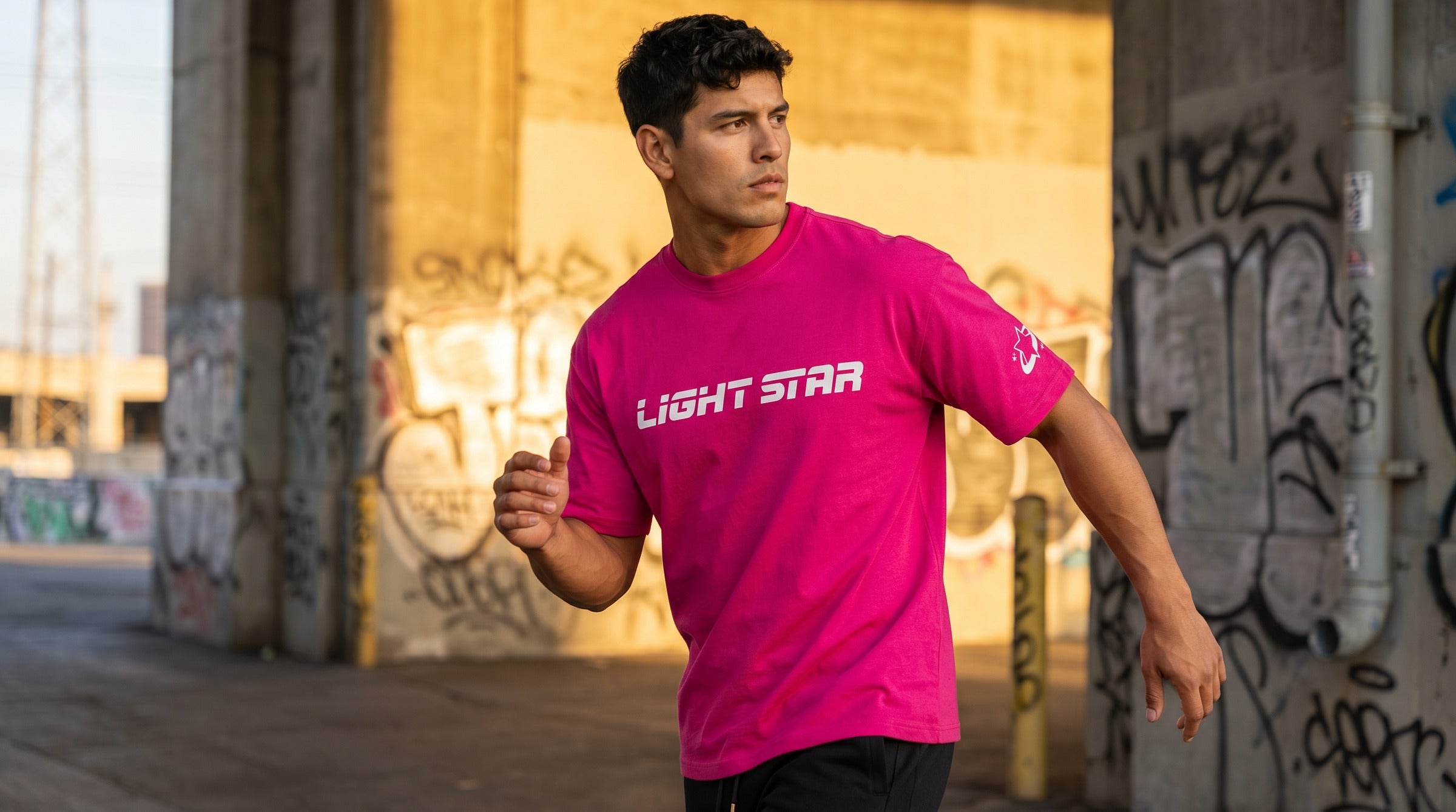 Stellar Boxy Tee lifestyle - Hot Magenta