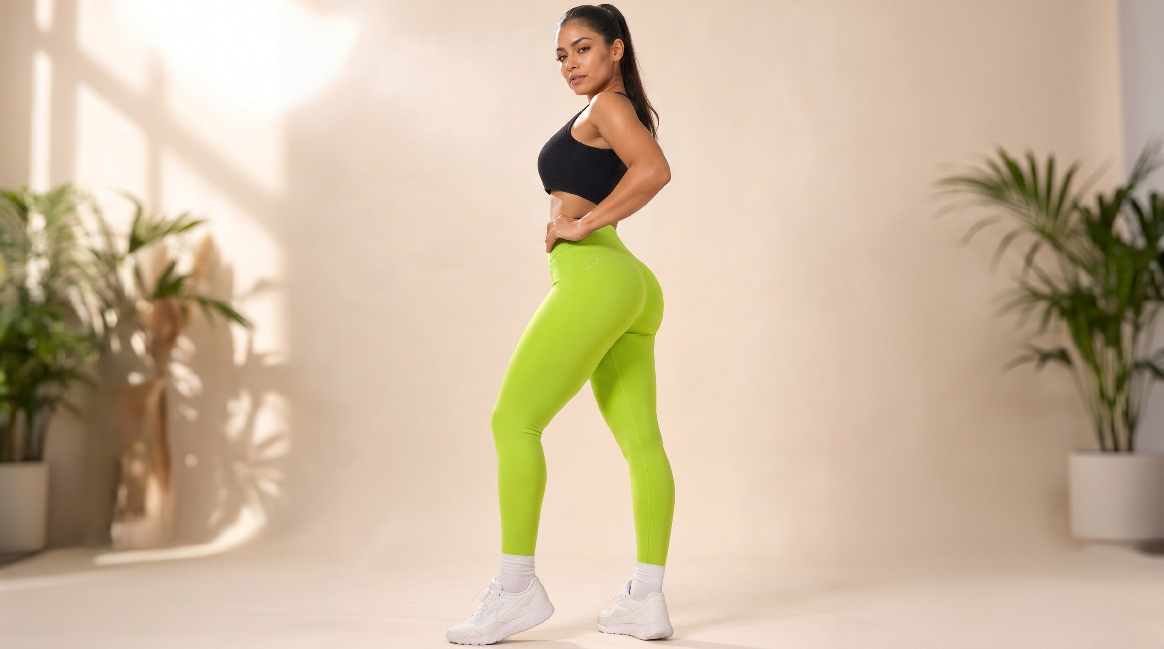 Stellar Compression Leggings lifestyle - Lime Green