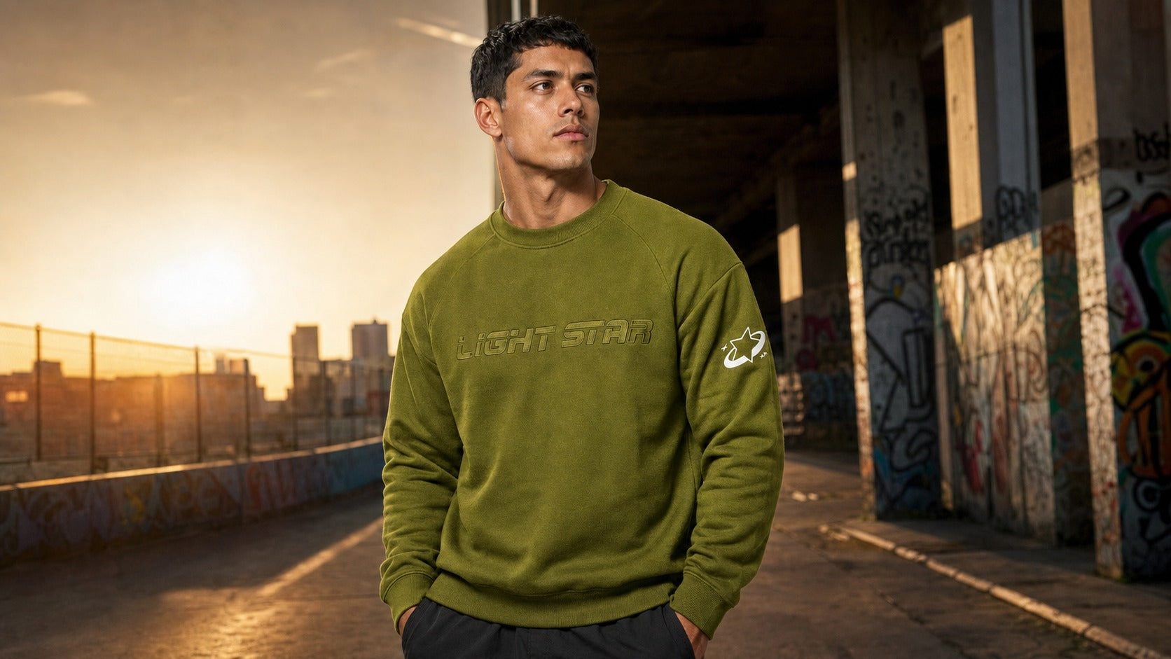Stellar Crewneck Sweatshirt lifestyle - Bright Olive