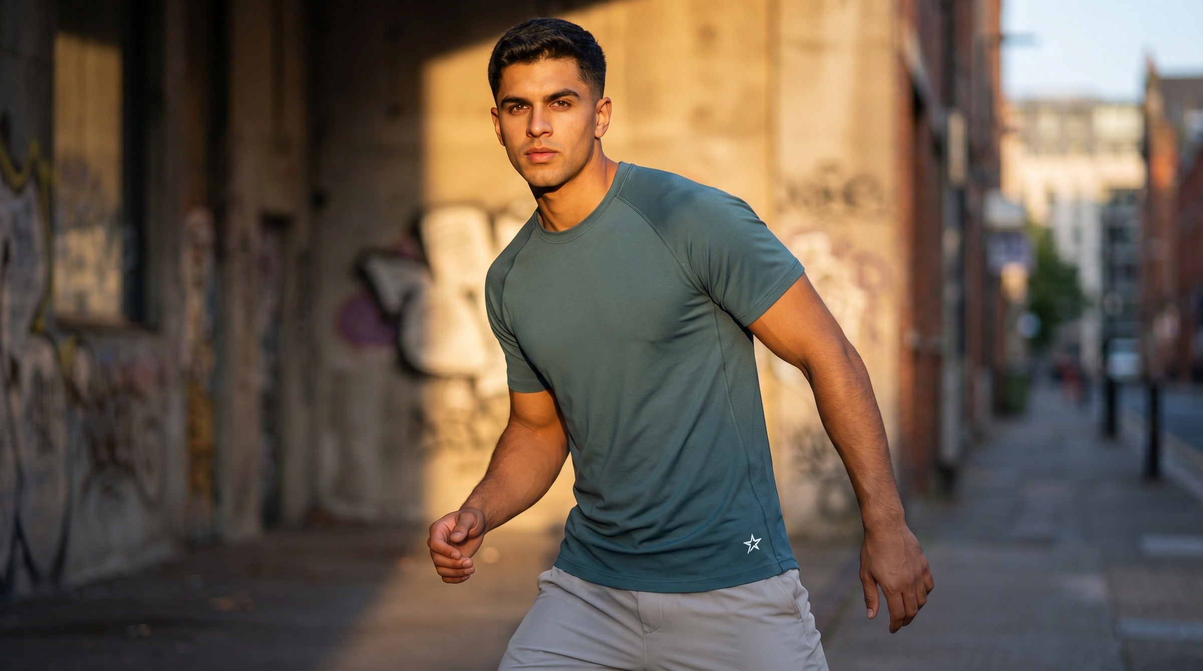 Stellar Performance Tee lifestyle - Muted Teal