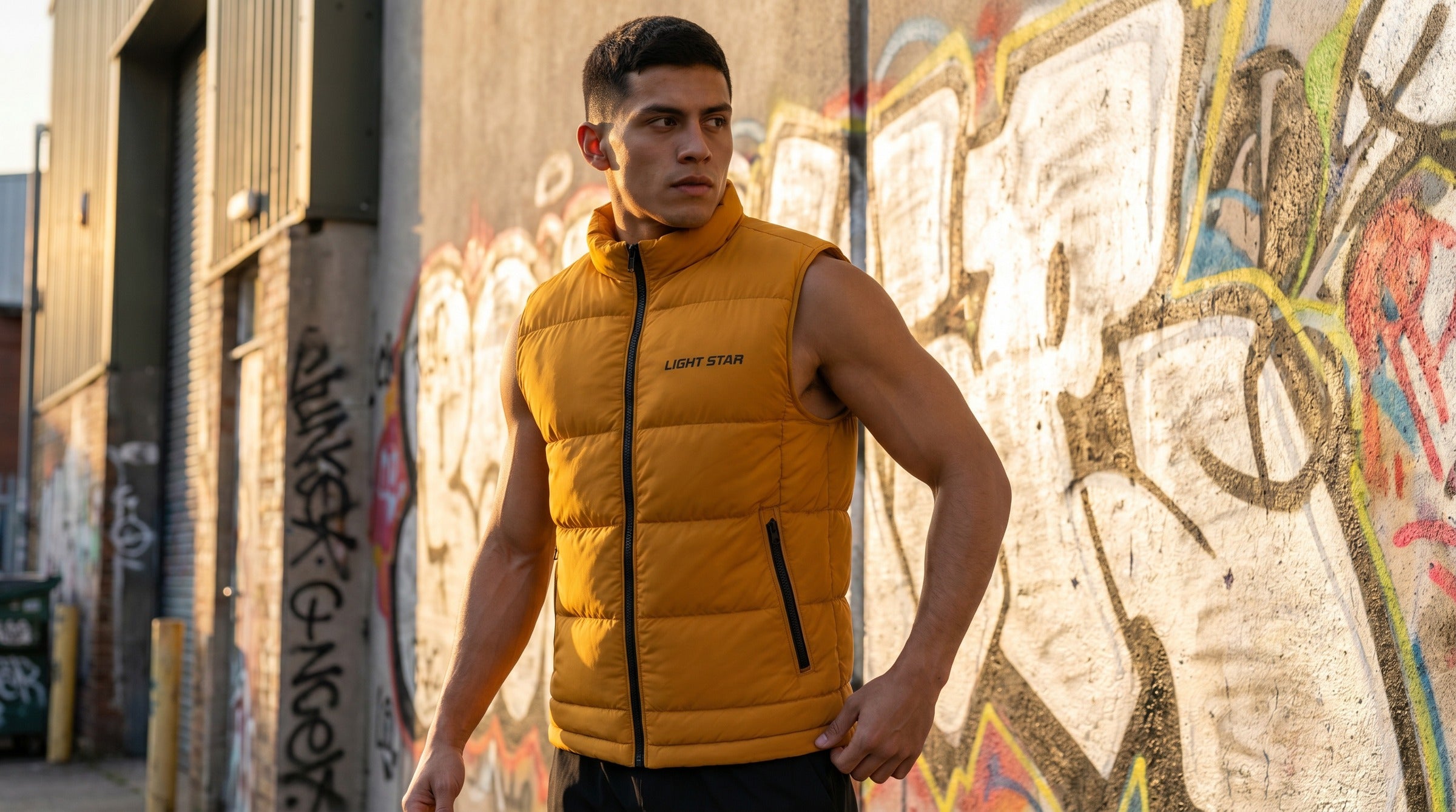 Stellar Puffer Vest lifestyle - Amber Gold