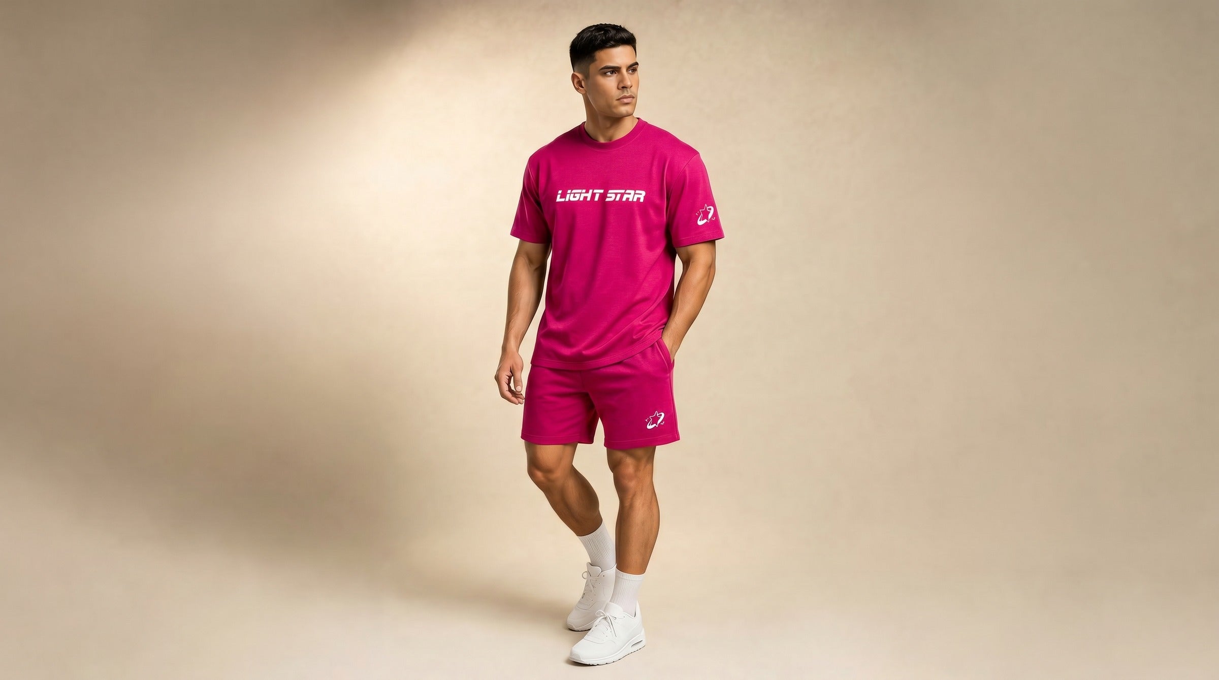Stellar Tee + Short Set lifestyle - Hot Magenta