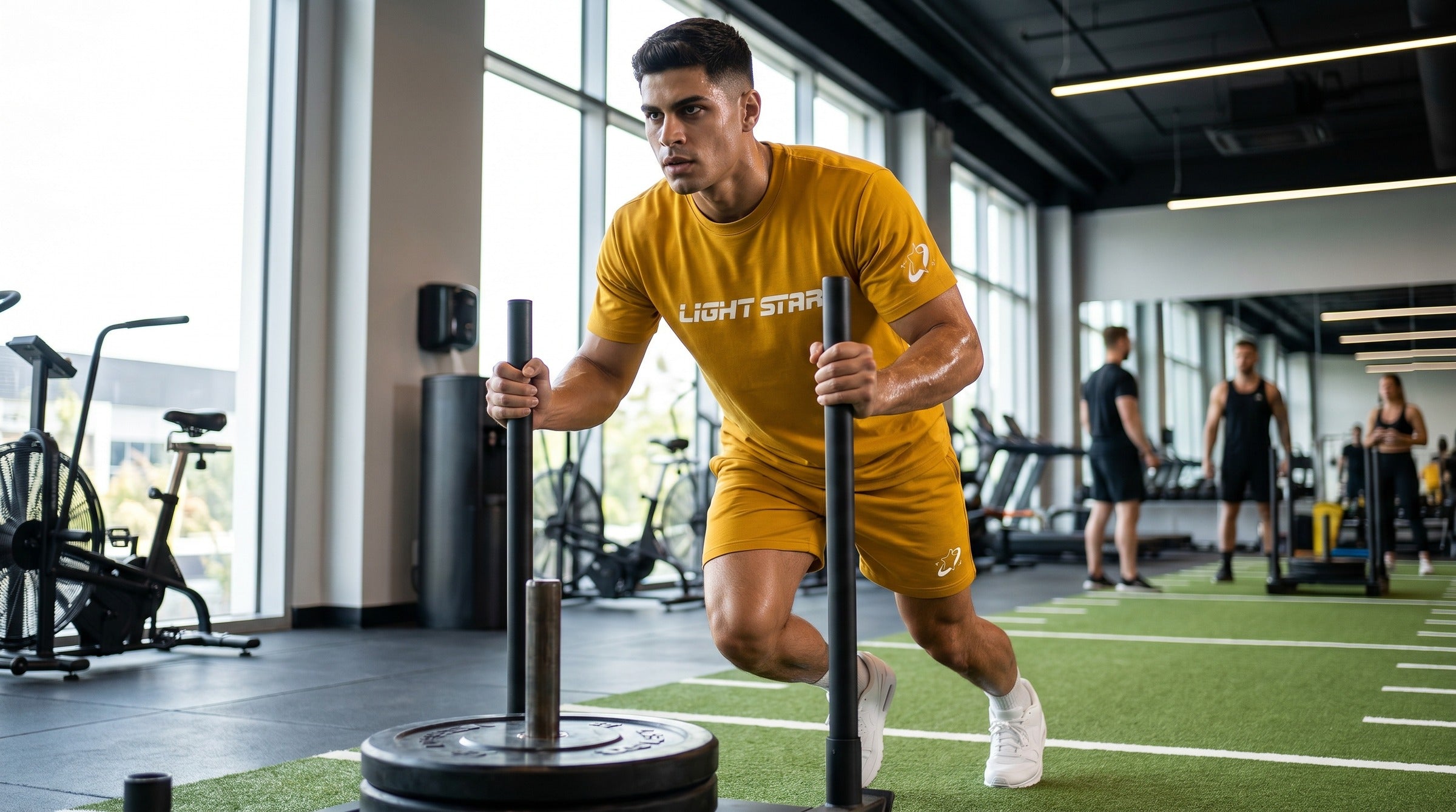 Stellar Tee + Short Set lifestyle - Mustard Yellow