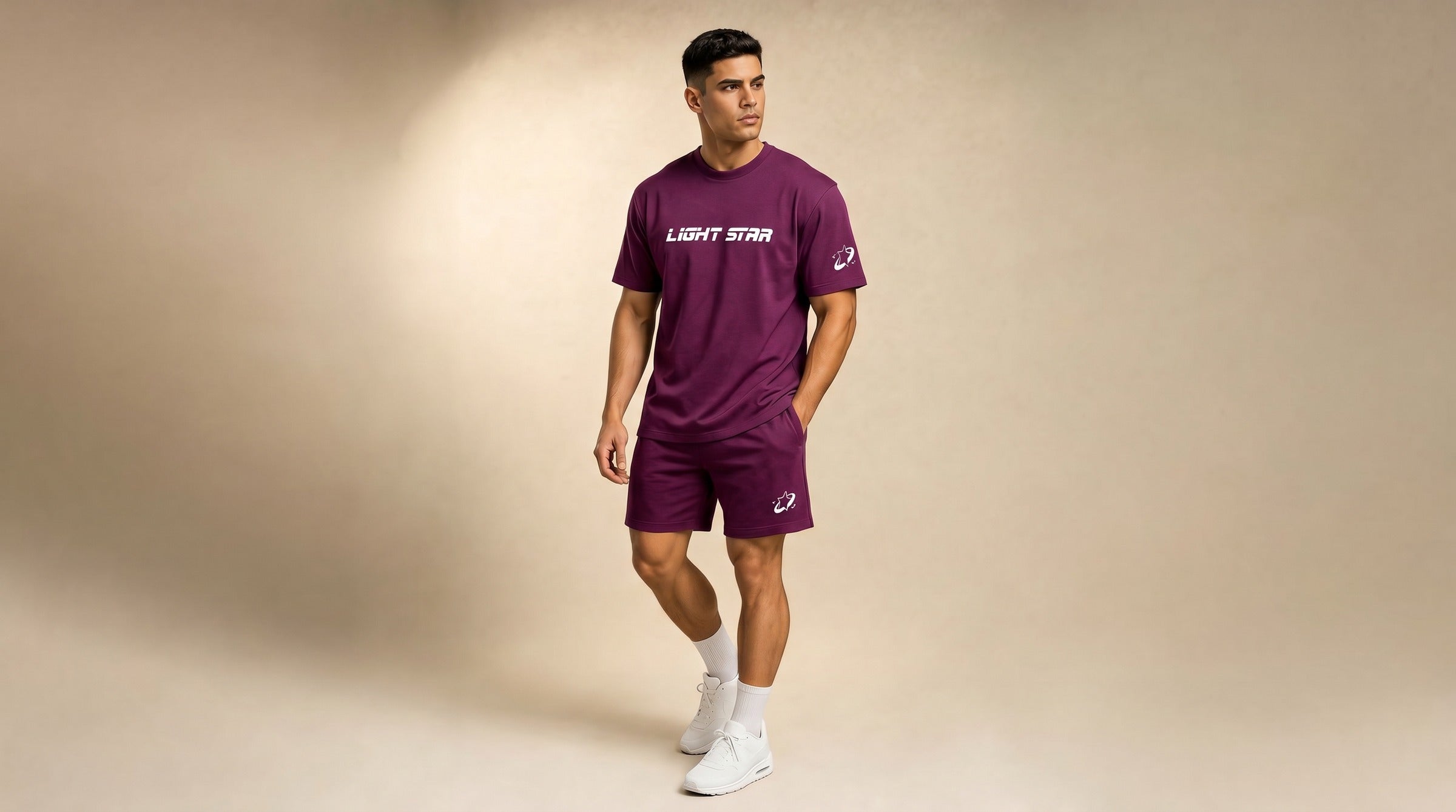 Stellar Tee + Short Set lifestyle - Plum Violet