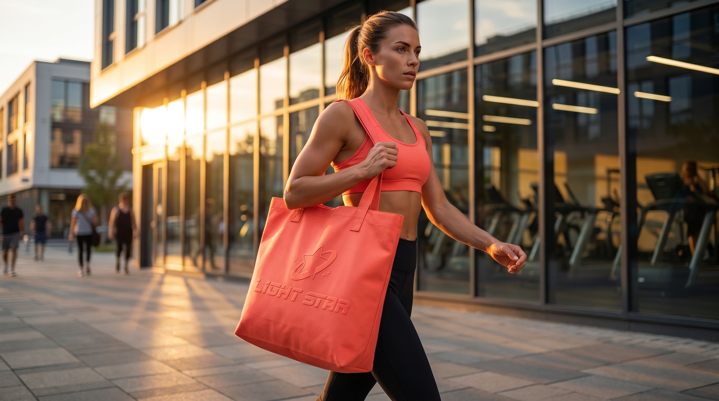 Stellar Tote Bag lifestyle - Sunset Coral