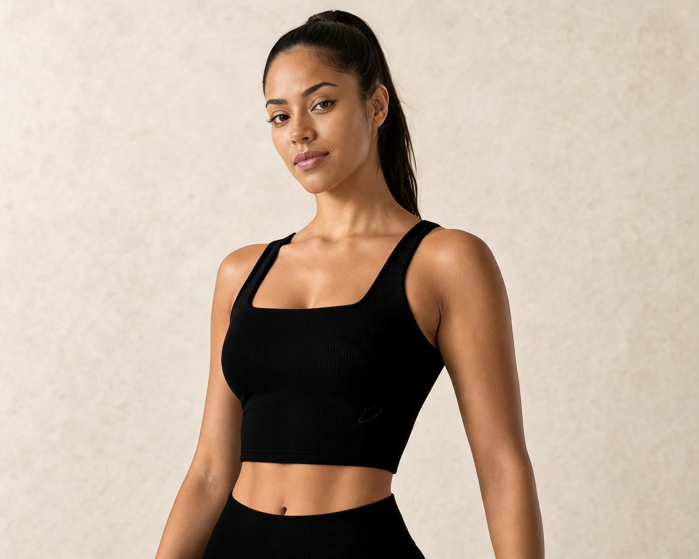Glow Ribbed Crop - Jet Black